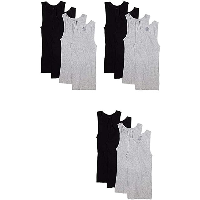 Fruit of the Loom Men's 12-Pack Sleeveless Black & Grey Tank Tops ...