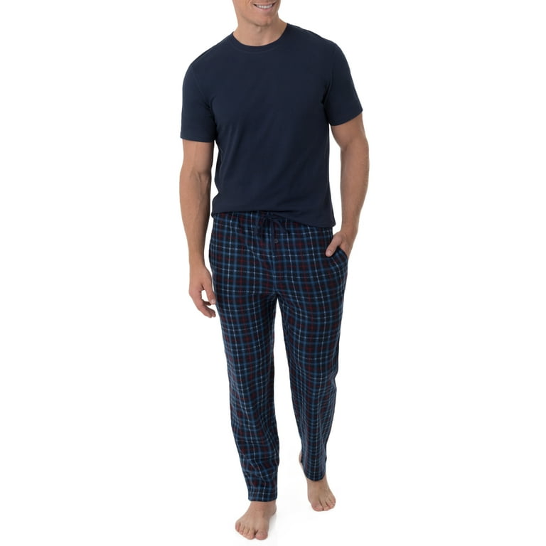 Fruit Of The Loom Men's Short Sleeve Jersey Knit Top and Fleece Sleep Pant,  2 Piece