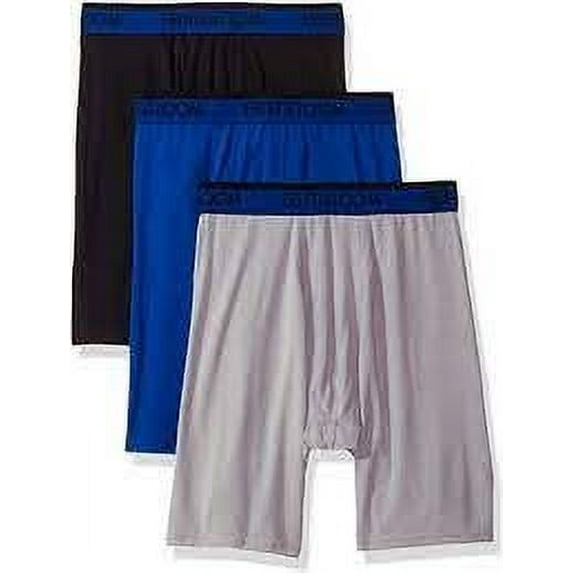 Fruit of the Loom Men's 3-Pack Premium Cool Blend Long Leg Boxer Brief, assorted, Small