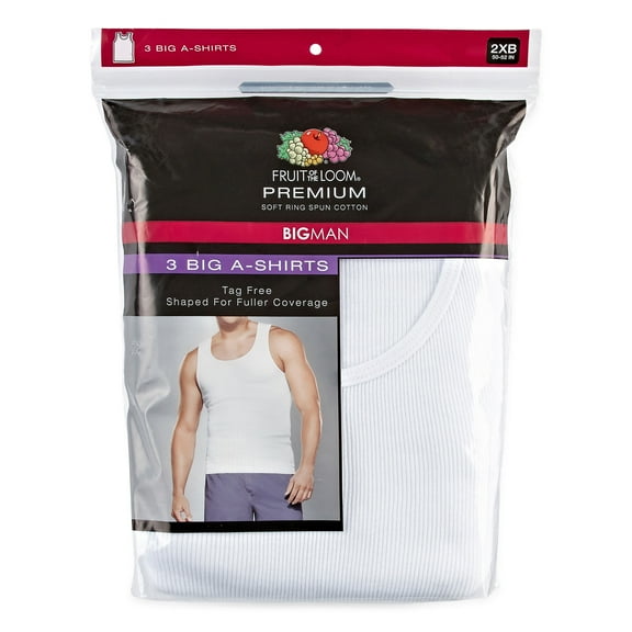 Fruit of the Loom Men's 3-Pack Premium Man A-Shirt, White ice, 4X-Large Big