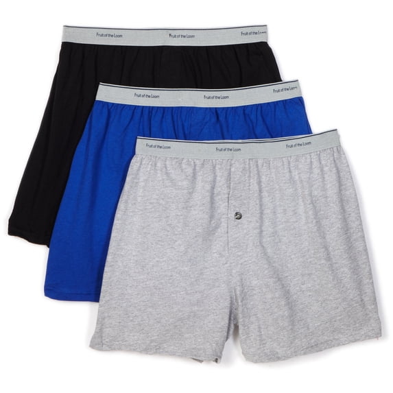 Fruit of the Loom Men`s 3-Pack Solid Knit Boxers , 2XL, Assorted