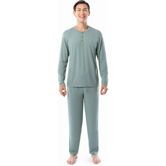 Fruit of the Loom Men's 360 Stretch Long Sleeve Henley Top and Pant Sleep Pajama Set