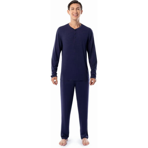 Fruit of the Loom Men's 360 Stretch Long Sleeve Henley Top and Pant Sleep Pajama Set