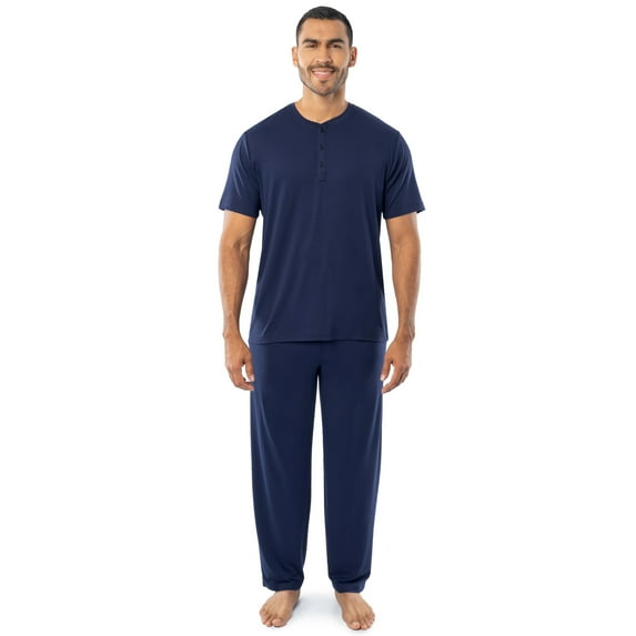 Fruit of the Loom Men's Soft Stretch Short Sleeve Henley Shirt and Pant Pajama Set, Sizes S-2XL