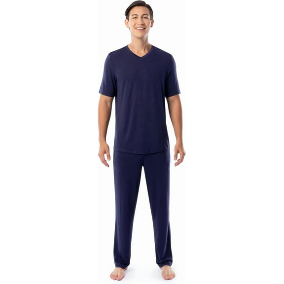 Fruit of the Loom Men's 360 Stretch Short Sleeve V-Neck Top and Pant Sleep Pajama Set