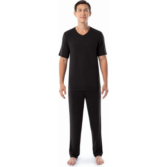 Fruit of the Loom Men's 360 Stretch Short Sleeve V-Neck Top and Pant Sleep Pajama Set