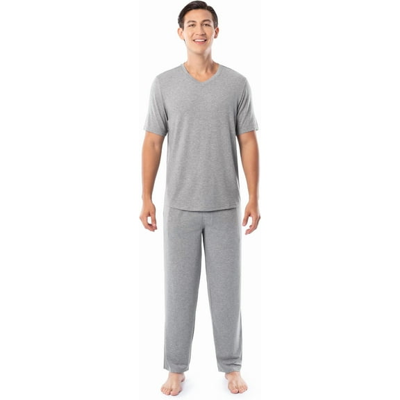 Fruit of the Loom Men's 360 Stretch Short Sleeve V-Neck Top and Pant Sleep Pajama Set