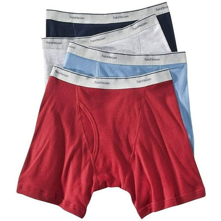 Fruit of the Loom Men's 4 Pack Traditional Fly Assorted Boxer Briefs 100% Cotton Underwear 2XL