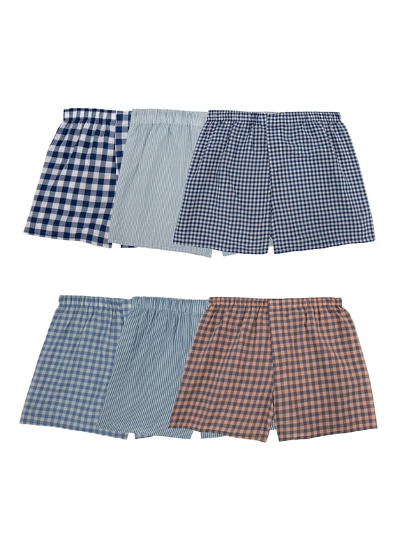 Men's Boxers - Relaxed Fit, Soft Woven Cotton Blend, Moisture-Wicking, 6-Pack, S-3XL