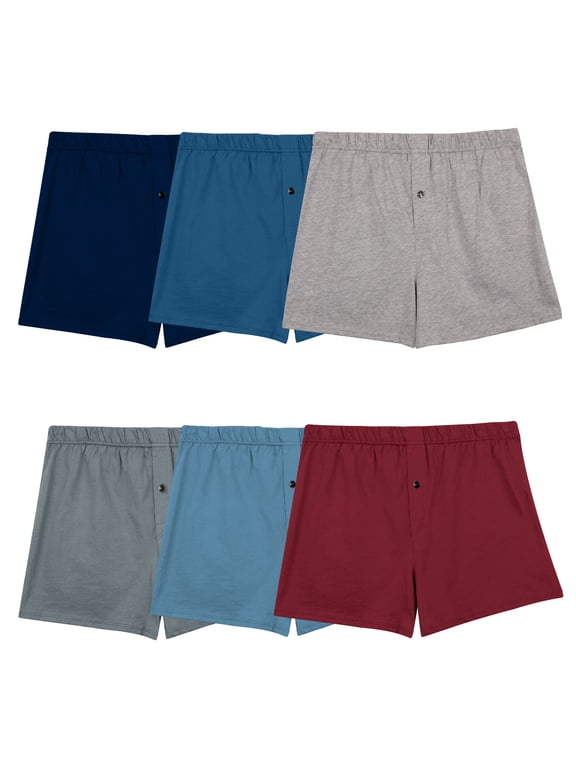Men's Knit Boxers - Relaxed Fit, Soft Cotton, Moisture-Wicking, 6-Pack, S-5XB