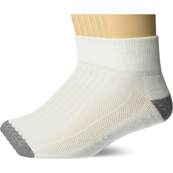 Fruit of the Loom Men's 6-Pair Half Cushion Breathable Ankle Socks, white, Shoe Size: 6-12