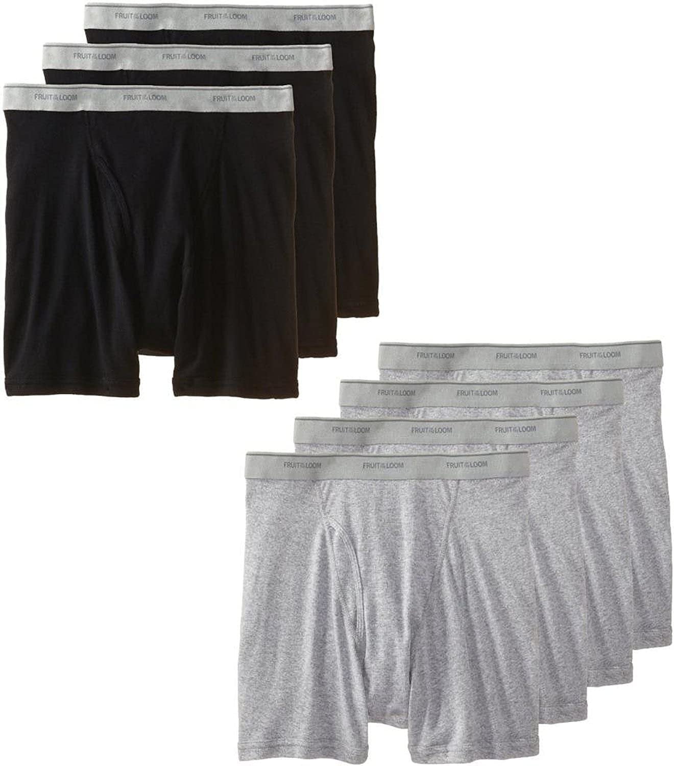 【白黒2枚セット】FRUIT OF THE LOOM × OPTSTUFF Fruit of the Loom Men's 7Pack Black Grey Boxer Briefs 100% Cotton