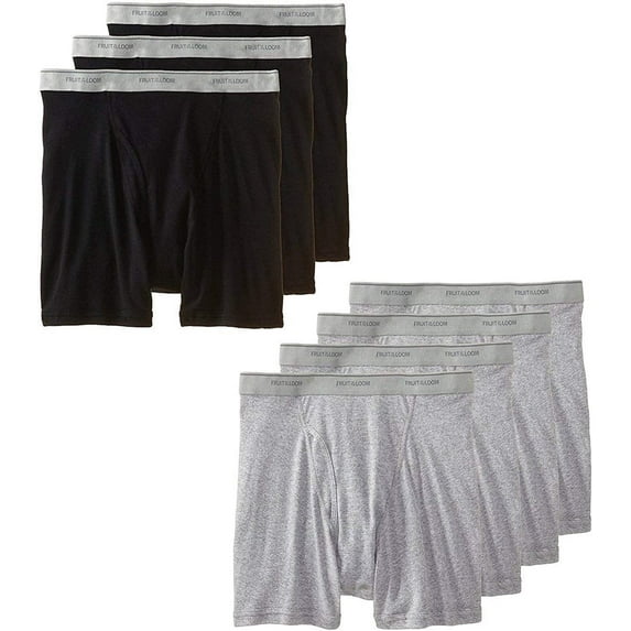 Fruit of the Loom Men's 7Pack Black Grey Boxer Briefs 100% Cotton Underwear S