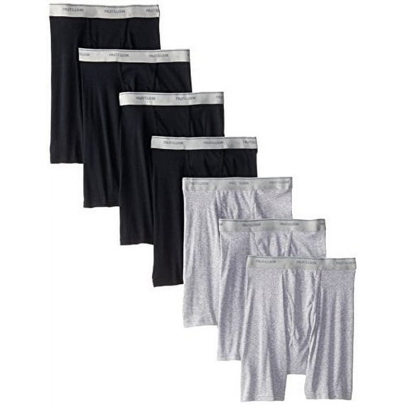 Fruit of the Loom Men's 7Pack Black Grey Boxer Briefs 100% Cotton Underwear XL