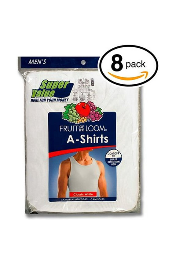 Fruit of the Loom Men's 8Pack White A-Shirts Tank Tops Tanks Undershirts 2XL