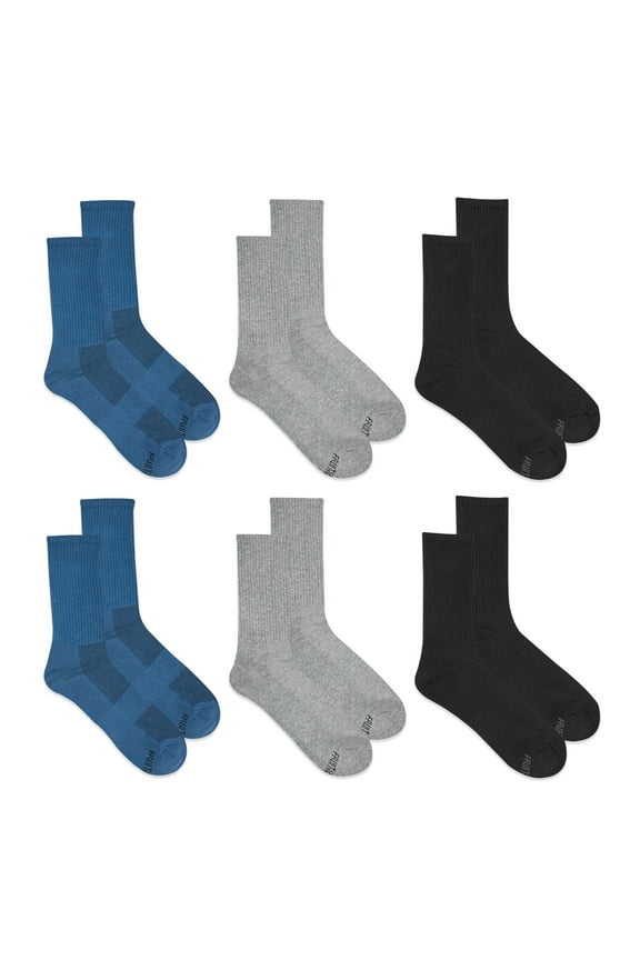 Men's All Day Comfort Active Crew Socks Sizes 6-12, Blue (6-Pack)