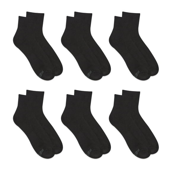 Fruit of the Loom Men's All Day Comfort Ankle Socks, Sizes 6-12, Black (6-Pack)