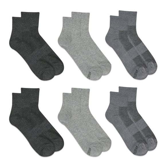 Fruit of the Loom Men's All Day Comfort Ankle Socks, Sizes 6-12, Gray (6-Pack)