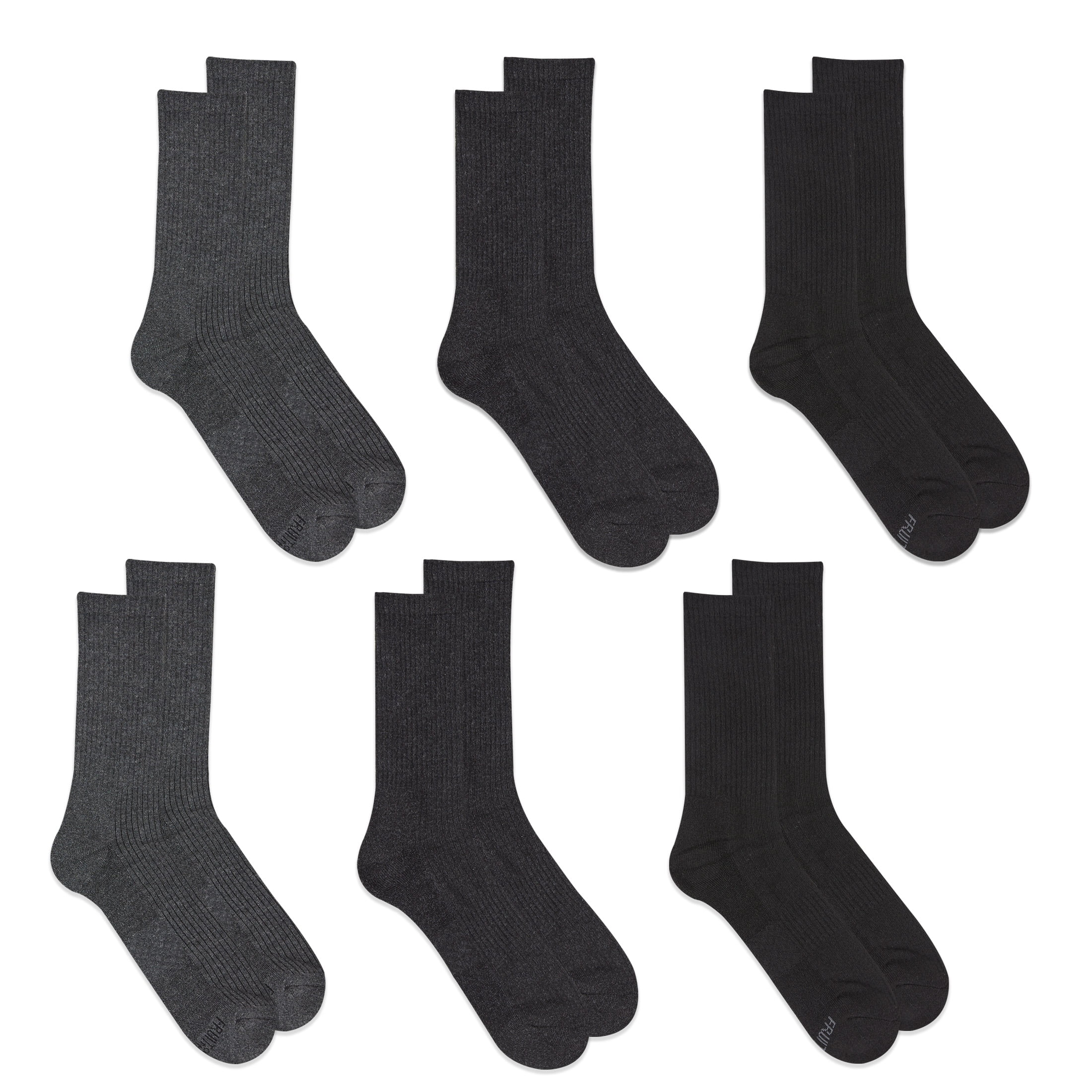 Fruit of the Loom Men's All Day Comfort Casual Crew Socks, Sizes 12-15, Gray (6-Pack)