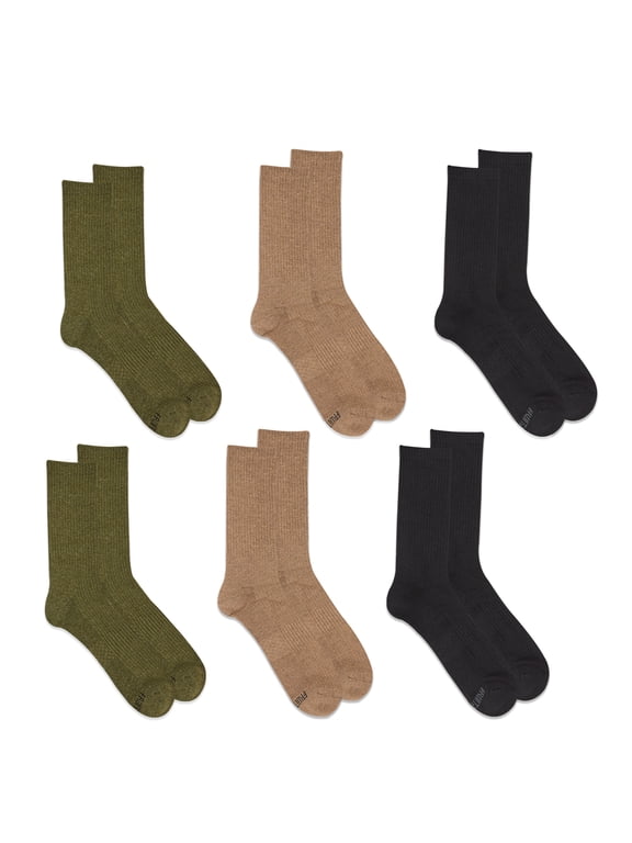 Men's All Day Comfort Casual Crew Socks, Sizes 12-15, Green (6-Pack)