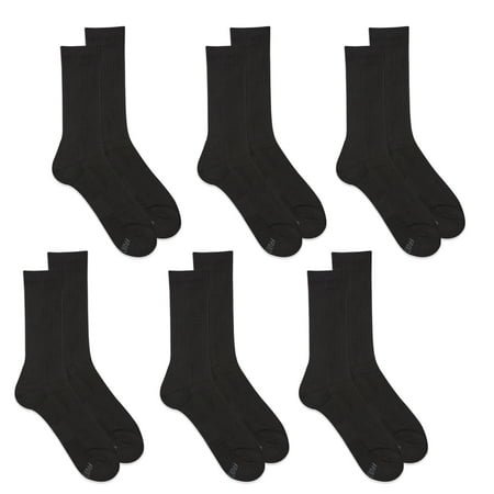 Fruit of the Loom Men's All Day Comfort Crew Socks, Sizes 12-15, Black (6-Pack)