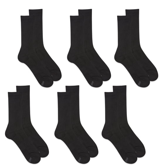 Fruit of the Loom Men's All Day Comfort Crew Socks, Sizes 12-15, Black (6-Pack)
