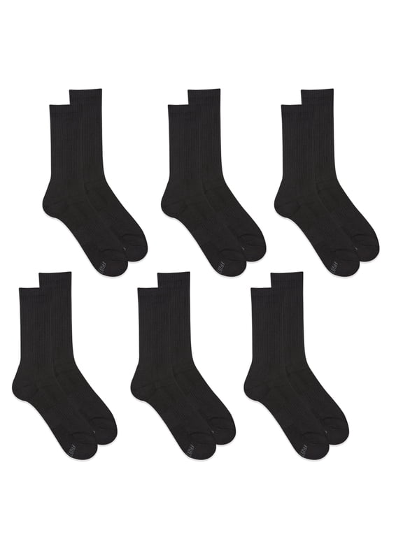 Men's All Day Comfort Crew Socks, Sizes 12-15, Black (6-Pack)