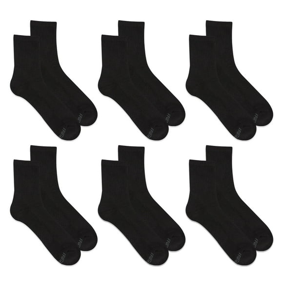 Fruit of the Loom Men's All Day Comfort Mid Ankle Socks, Black, Sizes 6-12 (6-Pack)