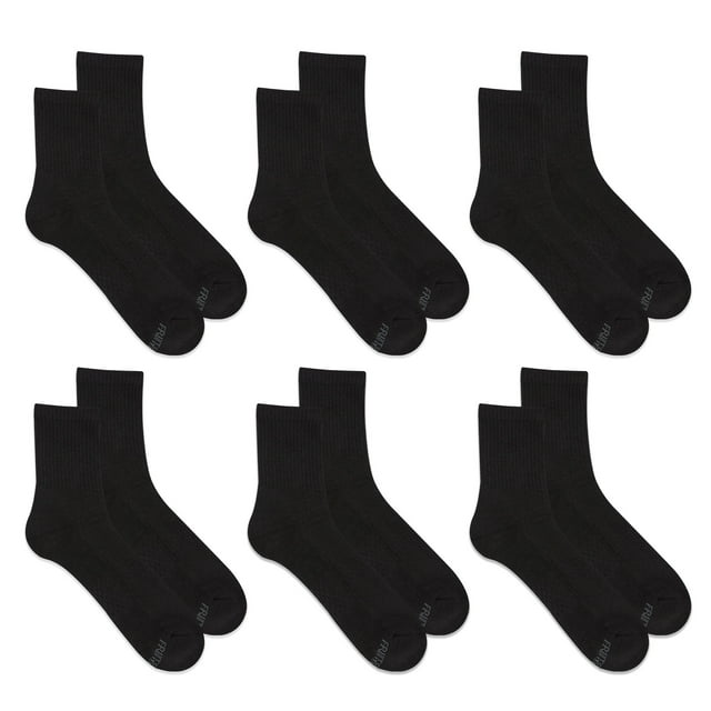 Fruit of the Loom Men's All Day Comfort Mid Ankle Socks, Black, Sizes 6 ...