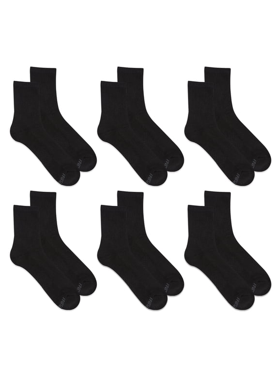 Men's All Day Comfort Mid Ankle Socks, Black, Sizes 6-12 (6-Pack)