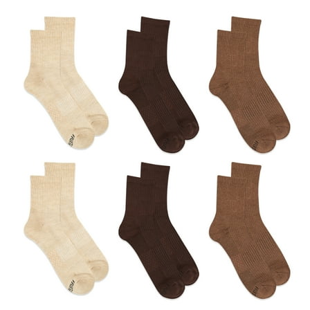 Fruit of the Loom Men's All Day Comfort Mid Ankle Socks, Sizes 6-12, Brown (6-Pack)