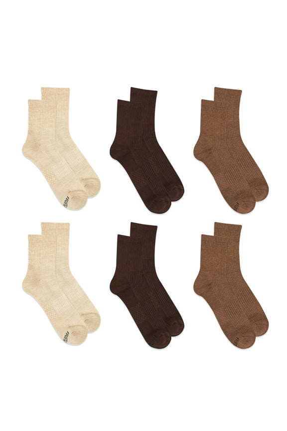 Men's All Day Comfort Mid Ankle Socks, Sizes 6-12, Brown (6-Pack)