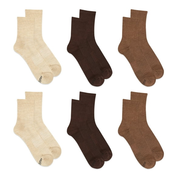 Fruit of the Loom Men's All Day Comfort Mid Ankle Socks, Sizes 6-12, Brown (6-Pack)