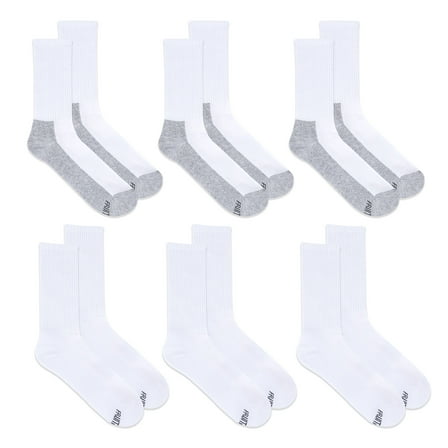Fruit of the Loom Men's All Day Comfort Crew Socks, Sizes 6-12, White (6-Pack)