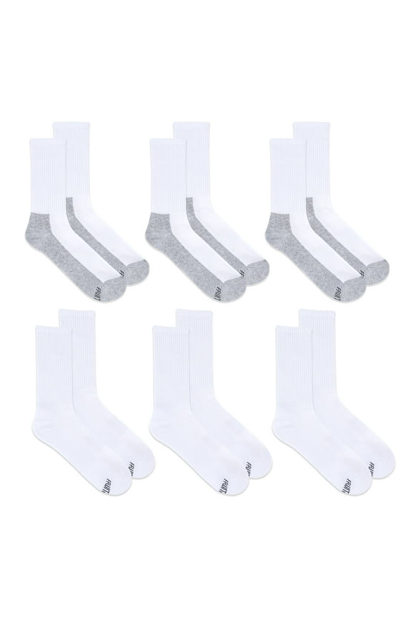 Men's All Day Comfort Crew Socks, Sizes 6-12, White (6-Pack)