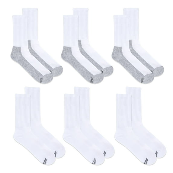 Fruit of the Loom Men's All Day Comfort Crew Socks, Sizes 6-12, White (6-Pack)