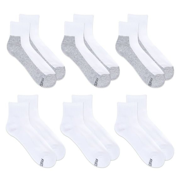 Fruit of the Loom Men's All Day Comfort Mid Ankle Socks, Sizes 6-12, White (6-Pack)