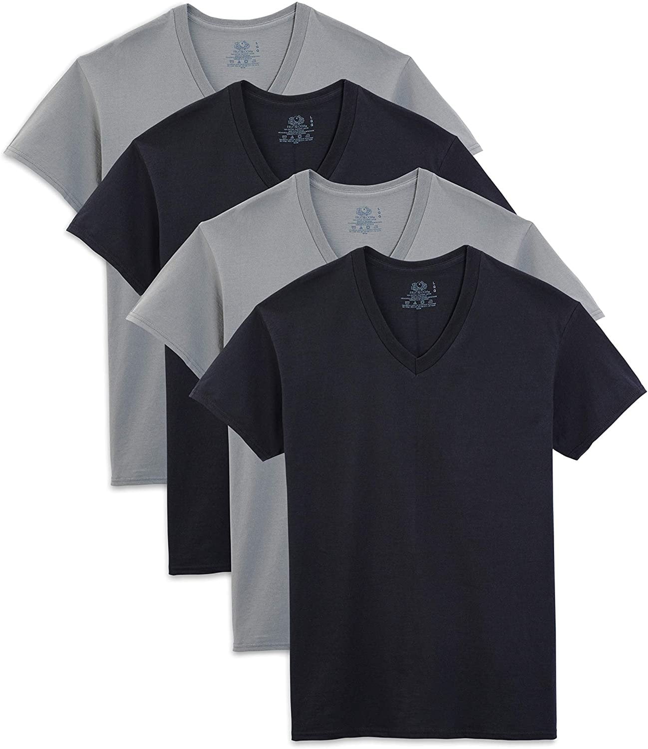 Fruit of the Loom Men s Assorted Colors V Neck Short Sleeve Tee Black Grey 4 Pack 3XL Walmart