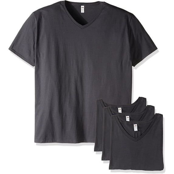 Fruit of the Loom Men's Assorted Colors V-Neck Short Sleeve Tee, Charcoal, 4 Pack, Small