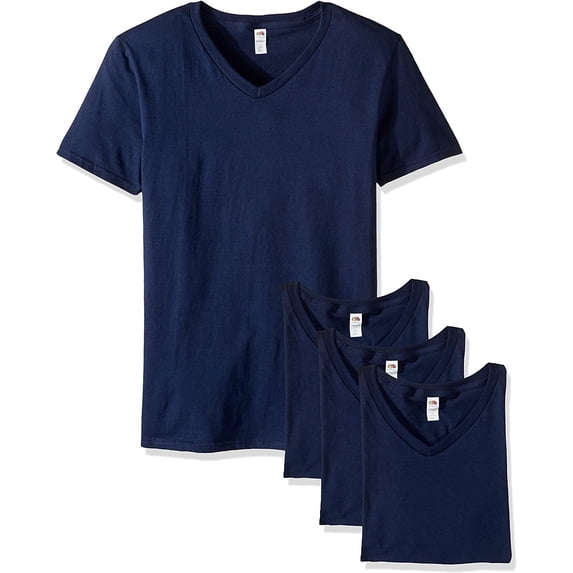 Fruit of the Loom Men's Assorted Colors V-Neck Short Sleeve Tee, Navy, 4 Pack, Medium
