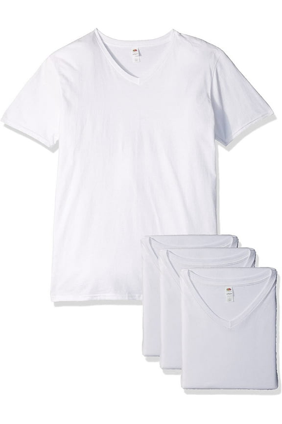 Men's Assorted Colors V-Neck Short Sleeve Tee, White, 4 Pack, Large