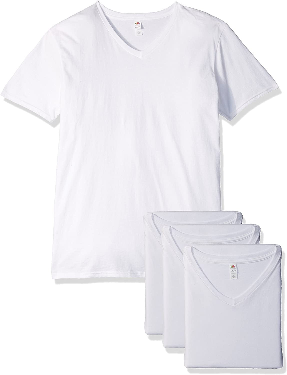 Fruit of the Loom Men's Assorted Colors V-Neck Short Sleeve Tee, White ...