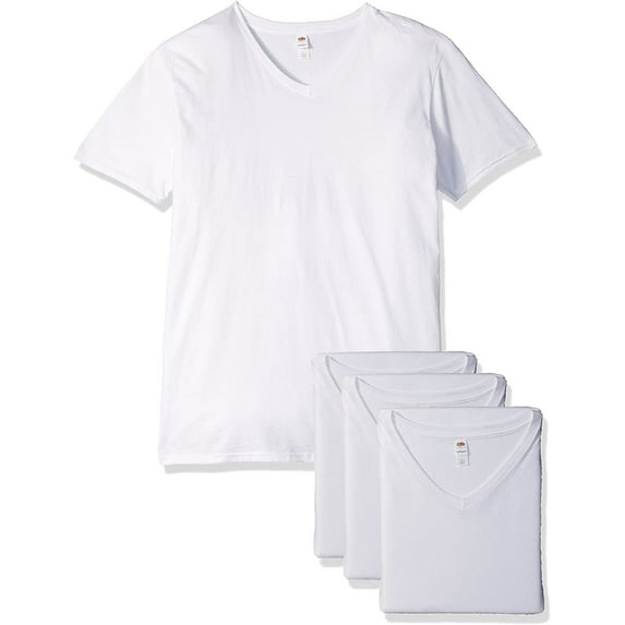 Fruit of the Loom Men's Assorted Colors V-Neck Short Sleeve Tee, White, 4 Pack, Small