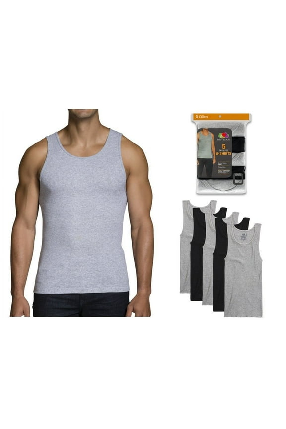 Men's Black & Grey A-Shirts, Large 5 Pack