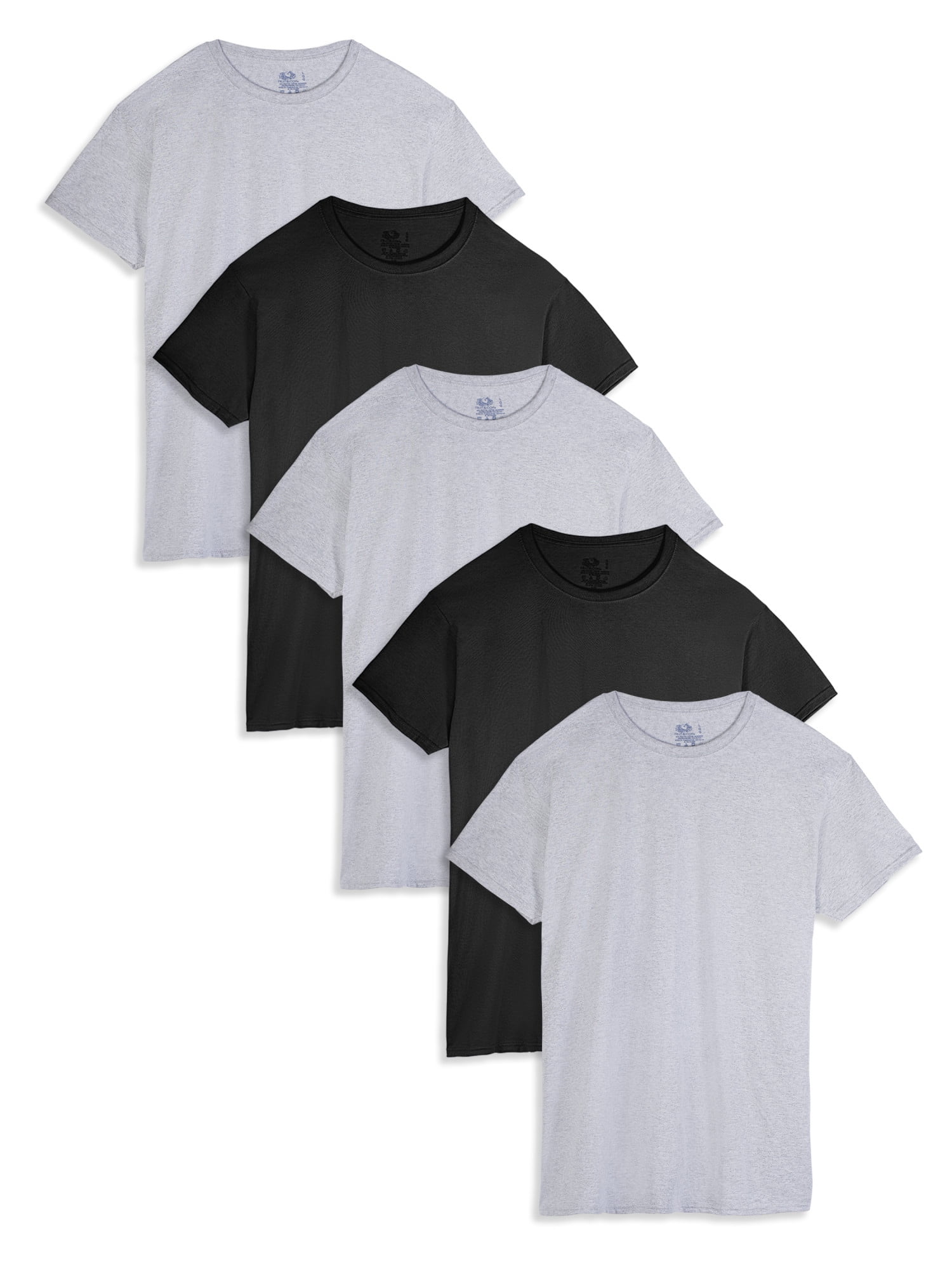 Fruit of the Loom Men's Black and Gray Crew Undershirts, 5 Pack, Sizes ...