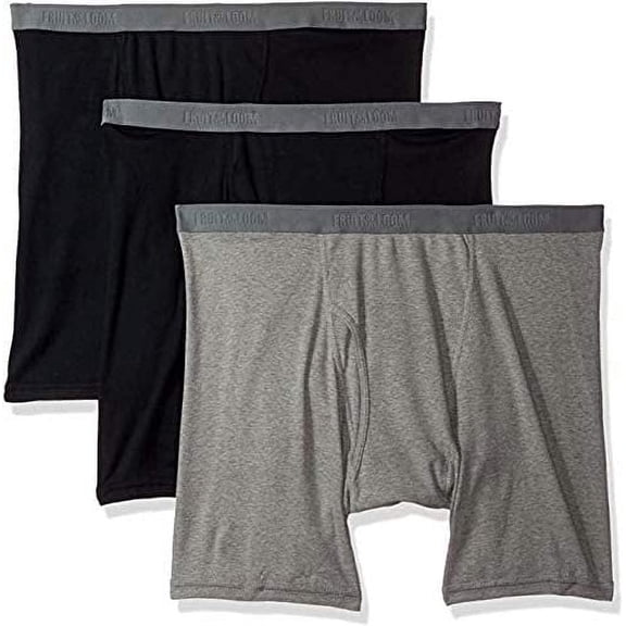 Fruit of the Loom Men's Boxer Briefs Traditional Fly Assorted - 3pk, Small, BLACK/GREY