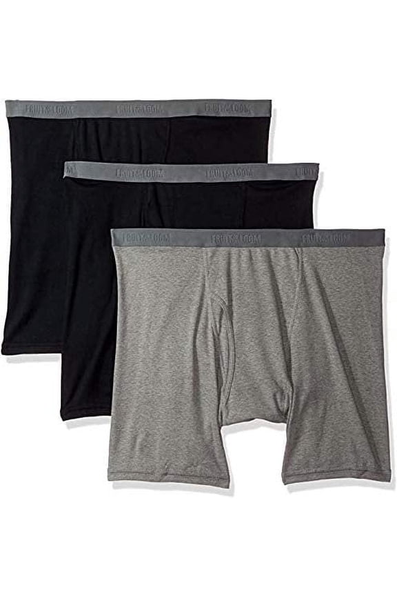 Men's Boxer Briefs Traditional Fly Assorted - 3pk, Small, BLACK/GREY