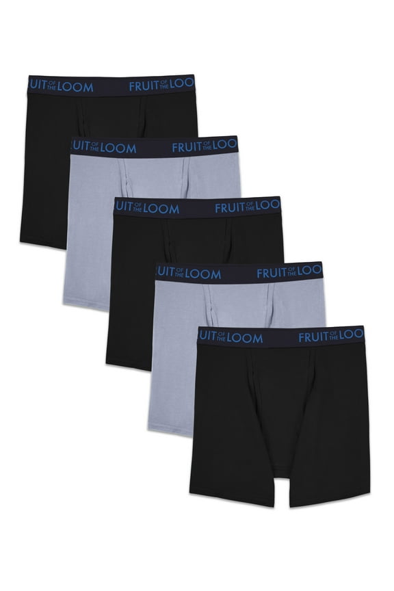Men's Breathable Cotton Micro-Mesh Black and Gray Boxer Briefs, 5 Pack