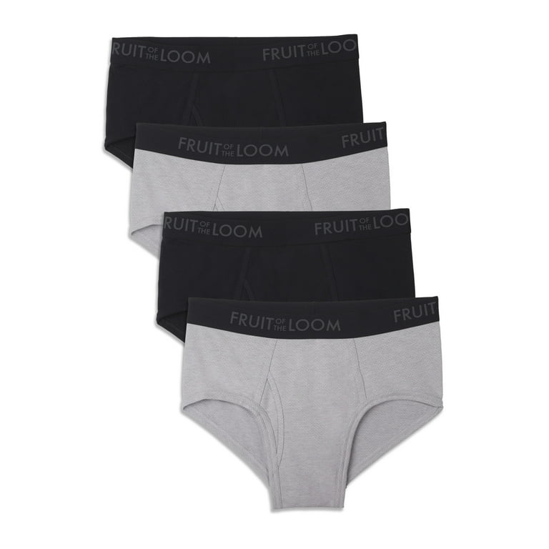 Fruit of the Loom Men's Breathable Cotton Micro-Mesh Black and Gray Briefs,  4 Pack