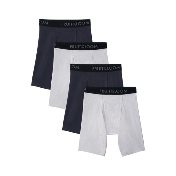 Fruit of the Loom Men's Breathable Cotton Micro-Mesh Long Leg Boxer Brief, 3+1 Bonus Pack